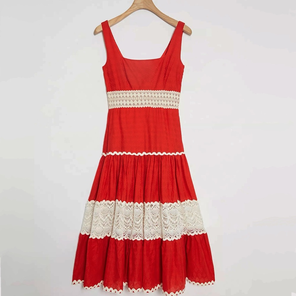 NWT Anthropologie Favianne Lace Maxi Dress Red Size 10